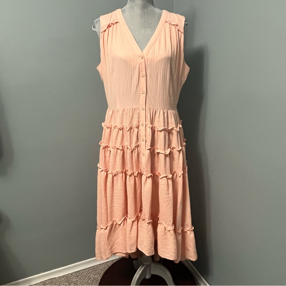 CALVIN KLIEN hi-low flowy ruffled peach maxi summer dress size 14  garden girl